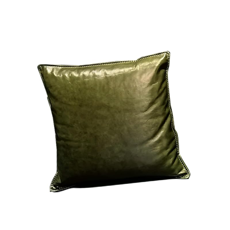 Top Layer Cowhide Leather Throw Pillow 100% Leather Cover for Modern Bohemian Farmhouse Square Decorative Bedroom Living Room Cushion Cover (Vintage Green (Oil Wax Work) SS Grade, 18 * 18inch)