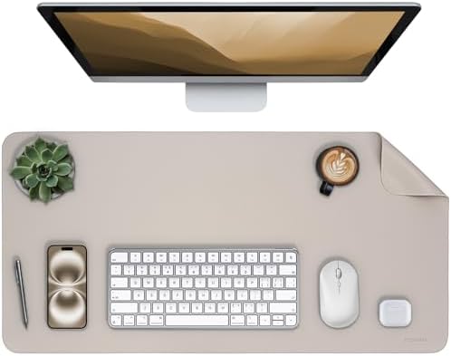 Oversized Non-Slip Desk Pad Protector – Grips Desk Firmly with Enhanced Anti-Slip Design, Vegan Leather Waterproof Laptop Mat for Keyboard & Mouse – Large Office Pad– Stone Gray