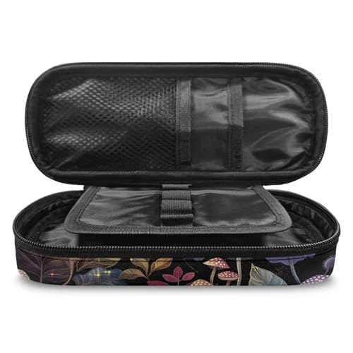 Image of Gold Orange Butterflies Leaves Mushrooms Flowers Pencil Case, High Capacity Pen Pouch Pencil Bag Marker Cosmetic Makeup Bags for Women, Zipper Closure