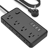 FUAUFAS 5 FT Surge Protector Power Strip, Extension Cord with 8 AC Outlets 3 USB (1 USB C) Ports, Flat Plug, Multi Outlet Wall Plug for Travel, College, Dorm Room Essentials.