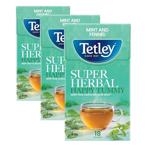 Image of Tetley Super Herbal Happy Tummy Mint and Fennel 18 Tea Bags 32.4g (Pack of 3)