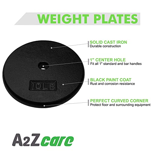 A2Zcare Standard Cast Iron Weight Plates 1-Inch Center-Hole For Dumbbells, Standard Barbell 10, 15, 20, 25 Lbs (10 Lbs - Pair) #TOP2