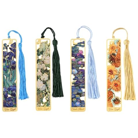 4pcs Metal Bookmarks with Oil Painting Designs Cover