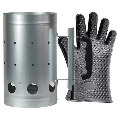 Chimney Starter for Charcoal Grill, Charcoal Chimney Starter, Stainless Iron for Grill, Compact Easy to Use Barbecue Fire with Insulated Glove