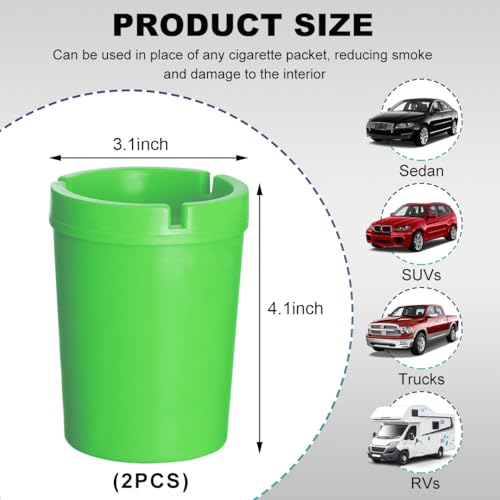 Image of Ohleats 2 PCS Car Ashtray, Smokeless Smellproof Windproof Self-Extinguishing Auto Ashtray, Portable Mini Vehicle Cigarette Trash Can Fits Most Cup Holder for Home Office, Car Accessories (Green)