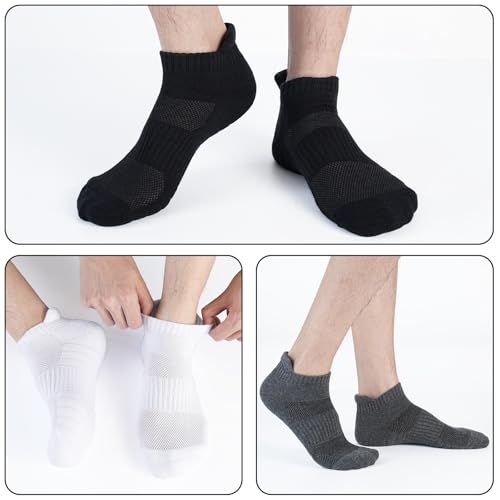 Mens 100% Cotton Ankel Socks, Athletic Cushioned Performance Running Moisture Wicking Breathable socks 6