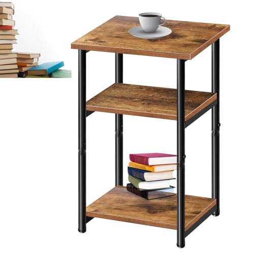 VickyHome 3 Tier Steel Frame End Table, Nightstand Coffee Tables Storage Bedside Table with 4 Adjustable Feet for Small Space, Modern Slim Narrow Side Table for Bedroom Home Office Furniture