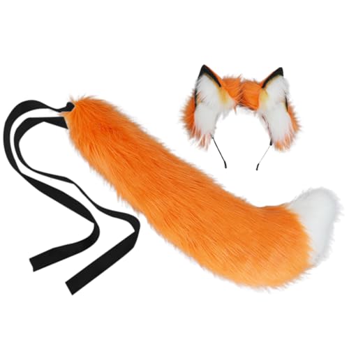 Serre-tête et queue de loup en fausse fourrure pour costume de fête et cosplay
