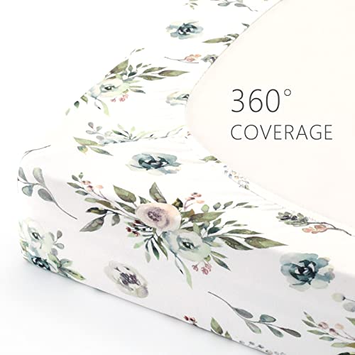 Grssder Stretchy Ultra Soft Jersey Knit Fitted Crib Sheets Set 2 Pack, Cozy Crib Sheet Fits All Standard Crib Mattress Pads, Stylish Watercolor Rose And Flora #TOP6