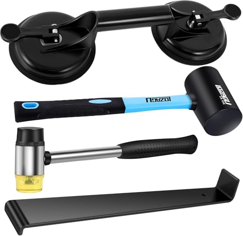 LOZAGU 4-Piece Floor Gap Fixer Tool Set with Aluminium Suction Cup & Rubber Mallet Hammer, Fixer Tool for Laminate Floor Gap Repair（Do not use on scraped or uneven floors） (4-PIECE)