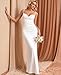Womens Satin Elegant Weeding Guest Maxi Dress Bodycon Long Formal Cocktail Silk Dresses White