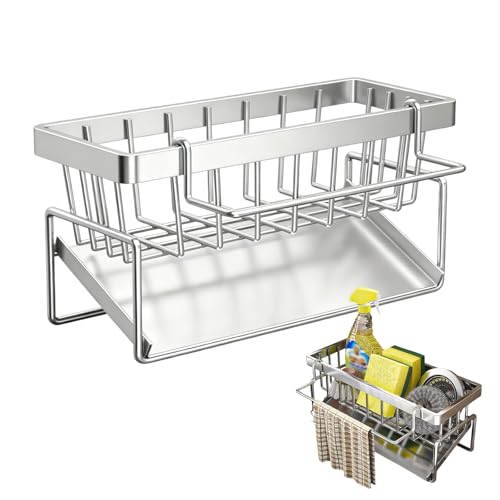 Rieoany Silver Kitchen Sink Caddy with Self-Draining Tray
