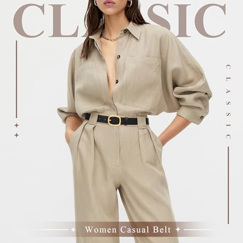 WHIPPY Women Leather Belt Casual Fashion Gold Buckle Leather Waist Belt for Jeans Pants Dresses Chic Ladies Belt3