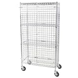 Mobile Chrome Wire Security Storage Cage Kit, Commercial Security Metal Roll Cage Kit with Shelves (18' W x 36' L x 69' H)