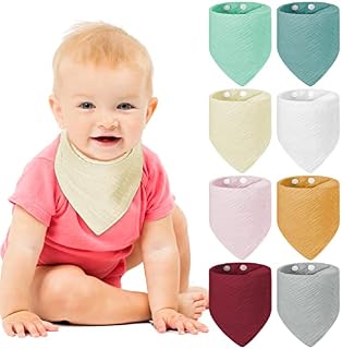 Vicloon Baby Bandana Dribble Bibs, 8 Pack Baby Muslin Dribble Bibs Drool Bibs for Drooling and Teething, Infant Bibs Super Soft and Absorbent for Boys Girl, Adjustable Buttons to Fit 0-36 Months Baby