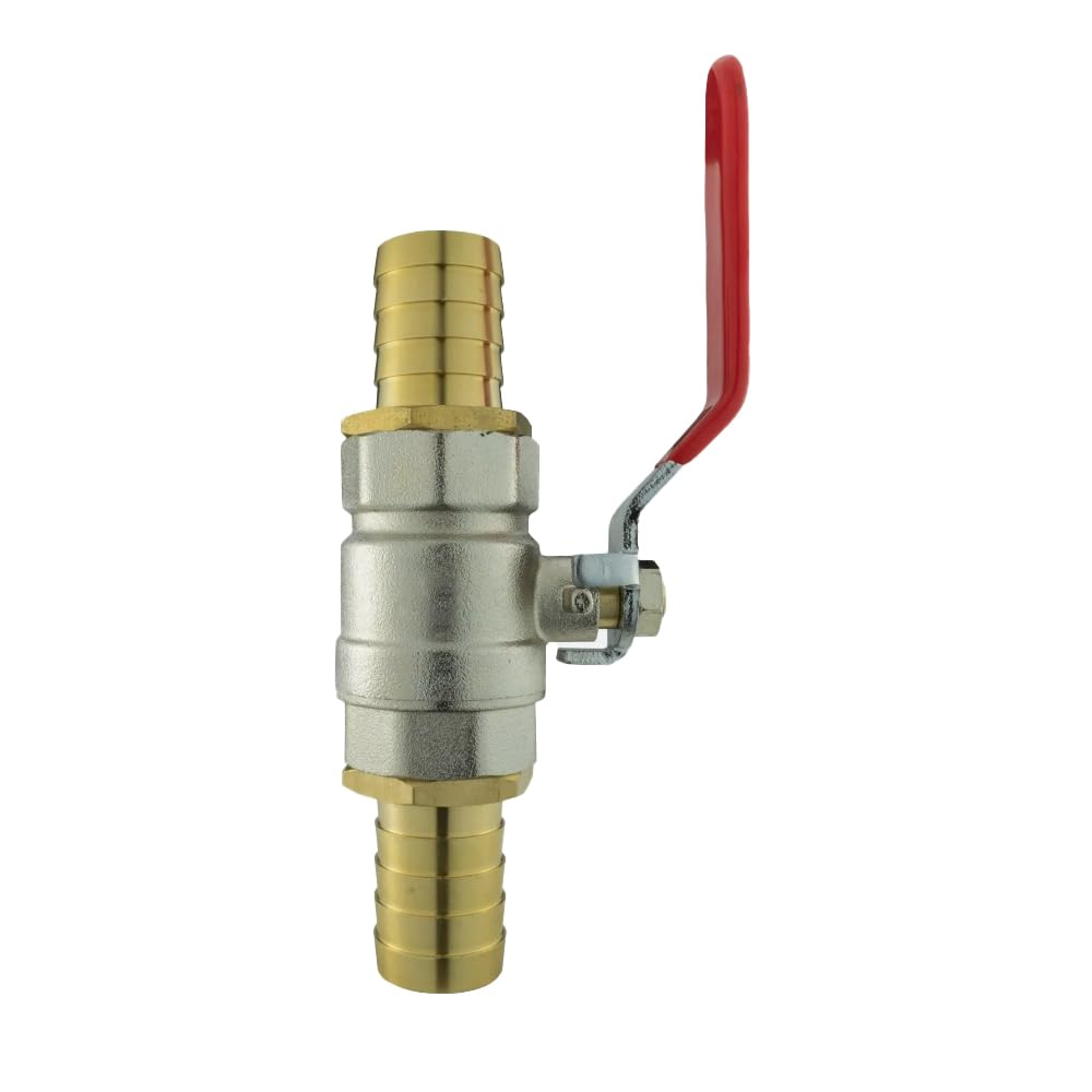 Full-Flow Inline Metal Lever Valve with Brass Barbed Hosetails – 1/2", 3/4", & 1" for Garden, Irrigation, and Plumbing Applications (25mm (1"))