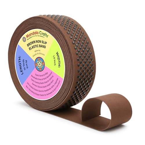 Mandala Crafts 1.5 Inch Brown Non Slip Silicone Gripper Elastic Band