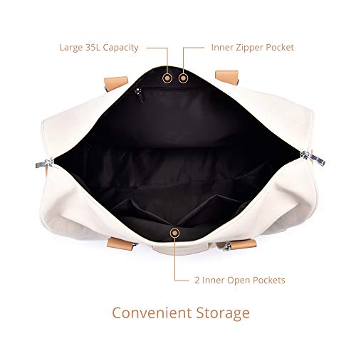 Hero Weekender Duffle Bag for Women and Men - Luxury Canvas Overnight Carry On Luggage - Travel, Beach, Gym, Hospital Duffel Tote Bag with Vegan Leather, Shoe Compartment