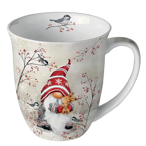 Ambiente Tasse à café Tasse à thé Tasse Tasse 0,4 l Fine Bone China Porcelaine Lutin Nains Animaux Hiver Noël Avent Série Dwarf Hug