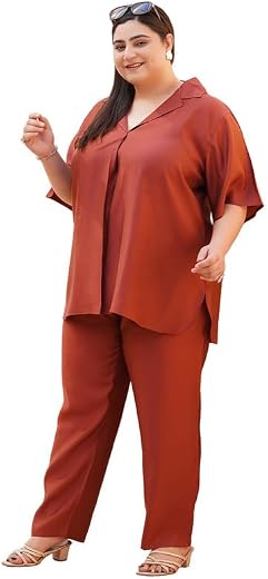 TITTLI Women's Rayon Fabric Tunic and Trouser Oversized Boxy Fit Co-Ord Set