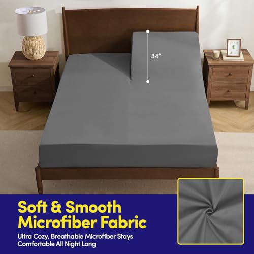Image of Split Head King Sheets Set for Adjustable Beds 4 Piece Flex Top Bed Sheets - Deep Pocket Split Top Fitted Sheet with Built-in Corner Straps, Luxury Soft Cooling Bedding, Wrinkle Resistant, Gray