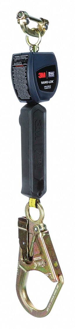3M DBI-SALA Nano-Lok 3101229 Self Retracting Lifeline, 6', 3/4" Dynema Polyester Web, Steel Rebar Hook, Quick Connector For Harness Mounting, Blue