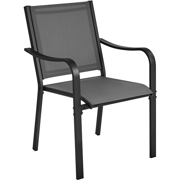 Yaheetech Lot de 2 Chaise de Jardin Extérieur Fauteuil de Jardin Empilable Chaises de Terrasse Chaises de Salle à Manger 56,5 L× 67 P × 86,5 cm pour Patio Balcon Terrasse Gris