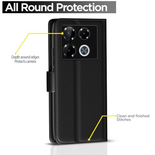 Image of Pikkme Flip Cover Leather Finish | Inside TPU with Card Pockets | Wallet Stand and Shock Proof | Complete Protection Button Flip Case for Infinix Note 40 Pro Plus 5G(Black)