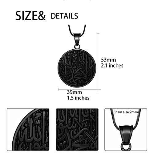 Hipunk Men Islamic Pendant Necklace - Muslim Allah Necklace Allah Necklace Mens Muslim Islam Pendant 316L Stainless Steel Islamic Arabic Gift Black Gun/18K Gold Plated Islam Jewelry SP00493