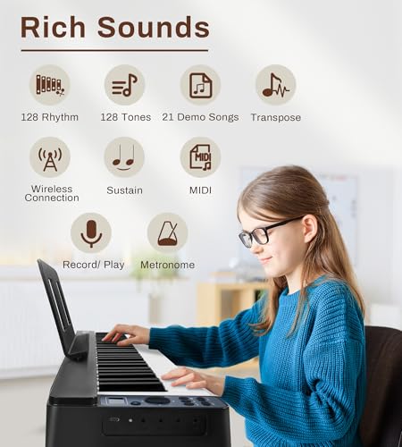 EYTSE Clavier de piano pliable à 61 touches, piano numérique semi-lesté, clavier de piano portable, sans fil et MIDI, clavier électronique pliable pour débutants, enfants, adultes (noir) - Les Beatles, Paul McCartney, John Lennon, RIngo Starr, George Harrison EYTSE Clavier de piano pliable à 61 touches, piano numérique semi-lesté, clavier de piano portable, sans fil et MIDI, clavier électronique pliable pour débutants, enfants, adultes (noir) – Image 3