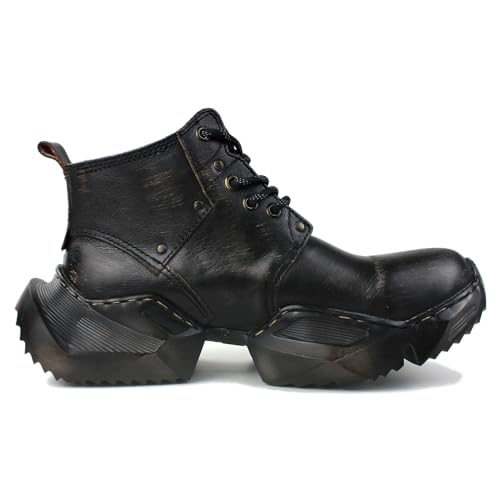 OSSTONE Vintage Fashion Sneakers for Men lace-up Leather Retro Moto Chukka Boots Casual Shoes OS-5008-S-1-US-R4