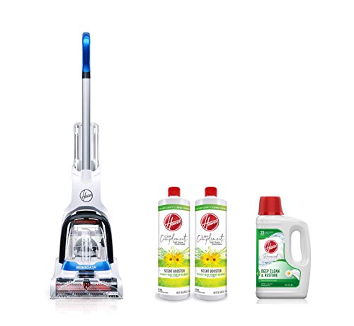 Hoover FH50700 PowerDash Pet Compact Carpet Cleaner, Lightweight, Blue & Renewal Deep Cleaning Carpet Shampoo, 64 Fl Oz & Scent Booster for Carpet Cleaner, 16 oz, Pack of 2, White