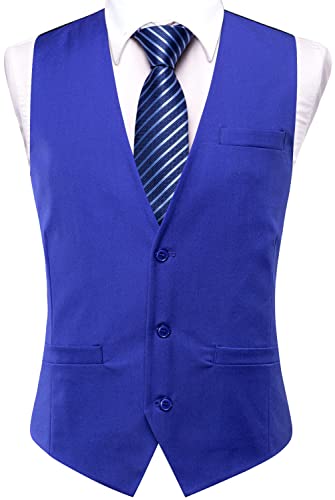 Hi-Tie Herren Vintage-Anzug, Weste, taillierter Kragen, V-Ausschnitt, einreihig, ärmellos, Weste für Hochzeit, formelle Abschlussball, Königsblau, XXX-Large Cover