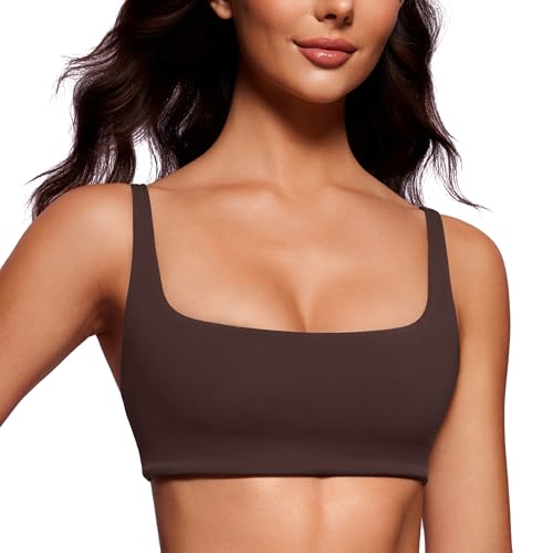 Image of CRZ YOGA Butterluxe Square Neck Sports Bras | Light Support, Removable Pads, Yoga, Extremely Soft, Low Coverage, Adjustable Spaghetti Straps, for Women