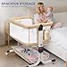 MOMFANN Baby Bassinet Bedside Sleeper, Upgraded Stability Bedside Crib with Full Mesh Sides, Soft Sheet, 6-Height Adjustment, Storage Basket, Easy Folding Portable Bassinet for Newborns, Oatmeal