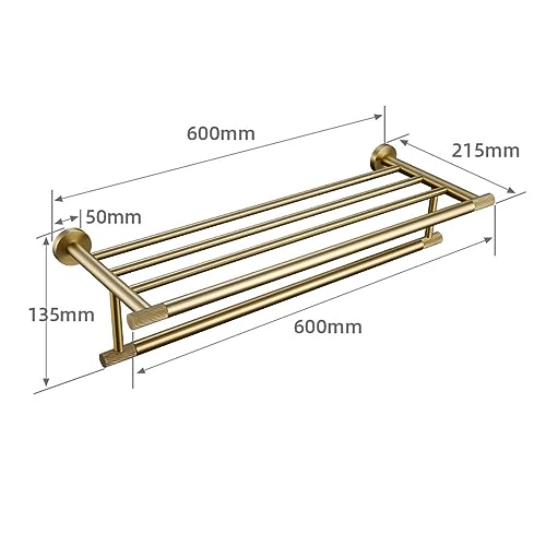 Brushed Gold Bathroom Accessories Set - Knurled Brass Towel Bar Robe Hook Paper Holder Towel Ring & Toilet Brush Kit for Chic Modern Decor - Image 2