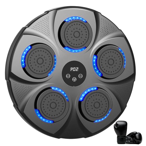 Infaebo Macchina da Boxe Musicale, Macchina da Pugilato Elettronica Professionale con Guantoni, Bluetooth, 9 velocità/modalità per Bambini e Adulti, Casa, L'Ufficio, Palestra, NeroBlu