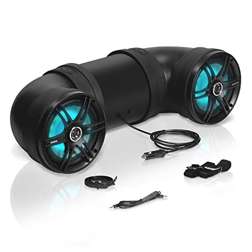 Soundstorm BTB8L 8 Inch 700W Bluetooth Amplified Marine Powersports UTV ATV Tube Speaker System with LED Lights, Black