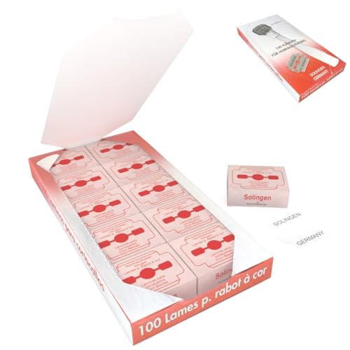 SCHWERTKRONE® Lame Pieds Pédicure 100 Pièce [SOLINGEN ACIER INOCYDABLE] - Lame pour Corne Pied Professionnel - Lames de Rabot à Callosités Pieds - Lames pour Rabot Pédicure - Made in Germany