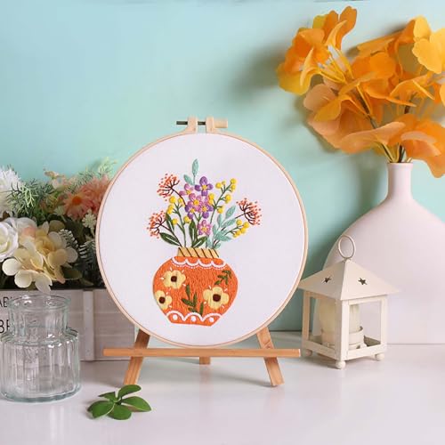 Image of GLTAYLMY 3pcs Embroidery Starter Kit with Vase Pattern, Stamped Cross Stitch Kits for Beginners Adults with Embroidery Hoop and Instructions, Hand Embroidery Kit