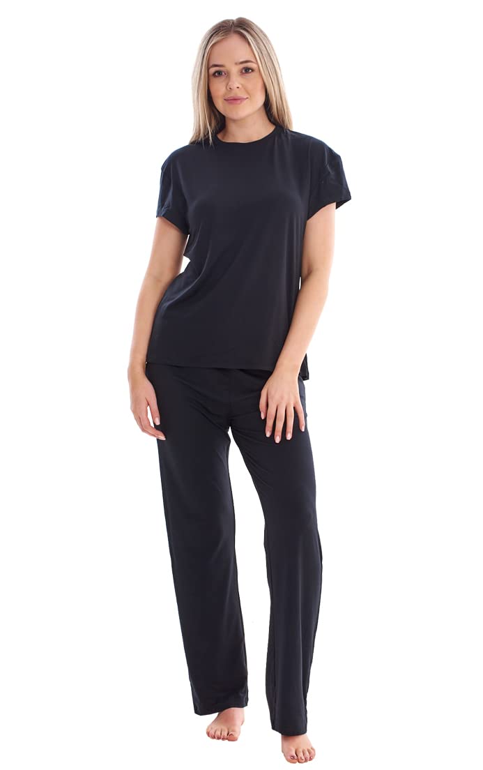 MOONJAMS Ladies Plain Stylish Soft Stretch Lounge Wear Pyjamas PJ'S Black