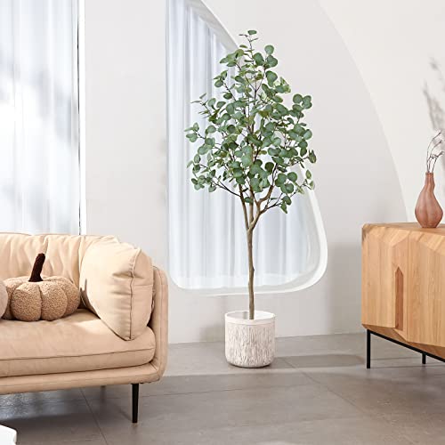 SOGUYI-6ft-Artificial-Eucalyptus-Tree-Fake-Eucalyptus-Tree-with-Green-Silver-Dollar-Leaves-Silk-Faux-Eucalyptus-Tree-with-Plastic-Nursery-Pot-Artificial-Plants-for-Home-Office-Indoor-Decor2-Pack