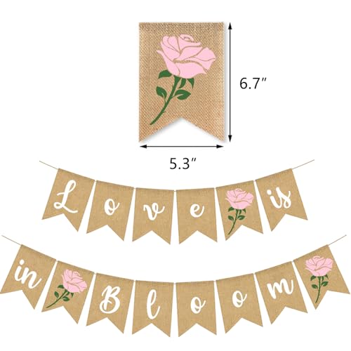 Image of Love Is In Bloom Banner Floral Bridal Shower Decoration Flower Burlap Garlands Blooming Shower Supplies, pink