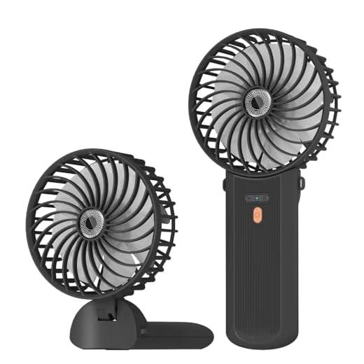 Lepwings Handventilator, Mini Ventilator USB Wiederaufladbar, 5,5-16 Std. Laufzeit, 4 Windgeschwindigkeiten, Faltbarer Leiser Kleinventilator für Reisen, Büro, Zuhause und Draußen - Schwarz
