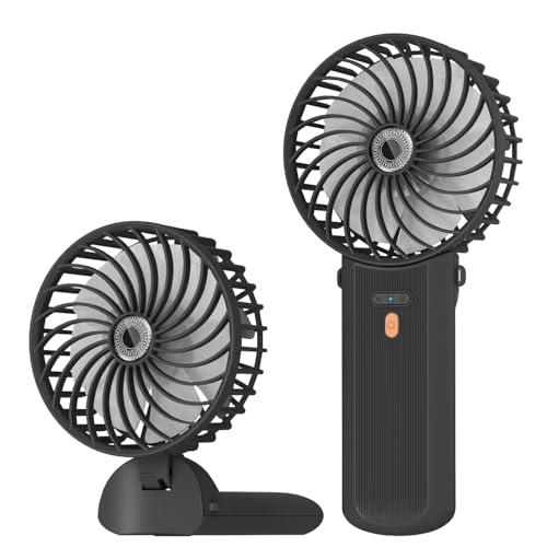 Lepwings Ventilador de Mano Portátil, Mini ventilador Recargable USB, 3 en 1 Ventilador de Mesa Plegable 180° con Cordón para Cuello, 4 Velocidades y 5,5-16 Horas de Trabajo - Negro