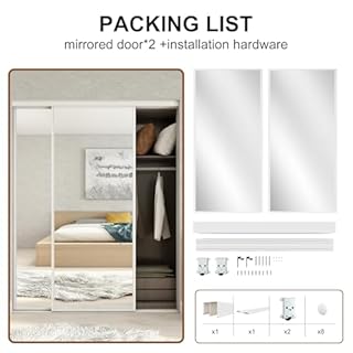 JUBEST Mirrored Closet Door 72 x 80, One Side Mirror Door with Top & Bottom Track Kits, Full Length White Steel Frame Sliding Mirror Closet Door, Easy to Install