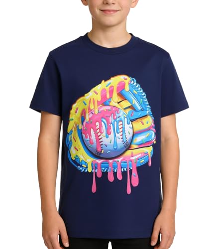 Boys Short Sleeve Funny Graphic Tees Baseball Print Summer Crewneck T-Shirt Tops Size 12Y