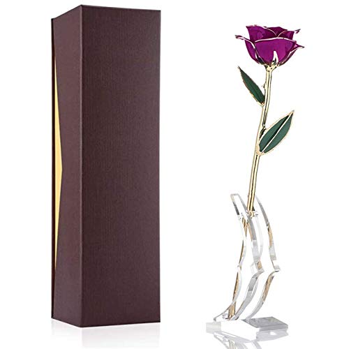 Listado de Rosa oro los mejores 5. 49 ZJchao Flor Artificial de Oro de 24 Quilates con Tallo, Largo Bañado en Caja de Dorada con Soporte, Esposa, Mamá, Niña, Día de San ValentíN, Cumpleaños, Navidad, Aniversario