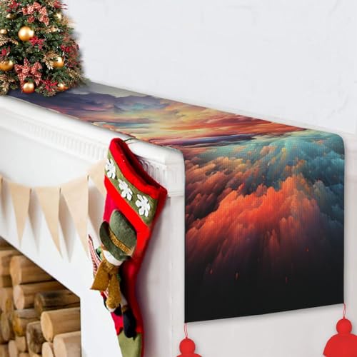 Chemin de table nuages colorés 152 cm pour raviver une table rustique terne