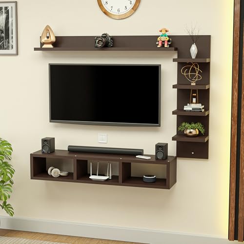 Kuber Industries Engineered Wood 32 Inch Wall Mount Tv Unit/Rack/Frame Furniture for Living Room | Tv Cabinet with Storage Shelves for Books & Home Decor Showcase | Set Top Box Wall Stand | Brown